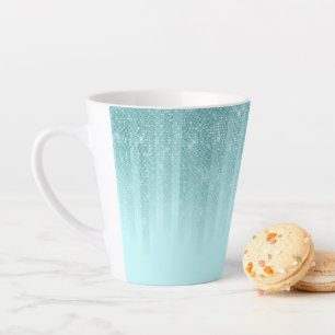 Glam Mint Green Aqua Glitzer Streifen glänzend Milchtasse