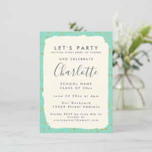 Glam Mint Green Gold Dots Custom Graduation Party Einladung