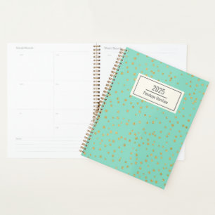 Glam Mint Green Gold Dots Muster Personalisiert Planer