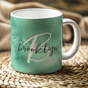 Glam Mint Green Trendy Script Monogram Kaffeetasse