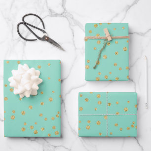 Glam Mint Green und Gold Polka Dots Muster Geschenkpapier Set