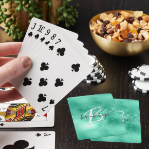 Glam-Mintgrün-trendiges-Schrift-Monogramm Spielkarten