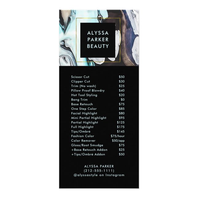 Glam Modern Ink Wirbel | Menü "Salon Price List" (Vorne)