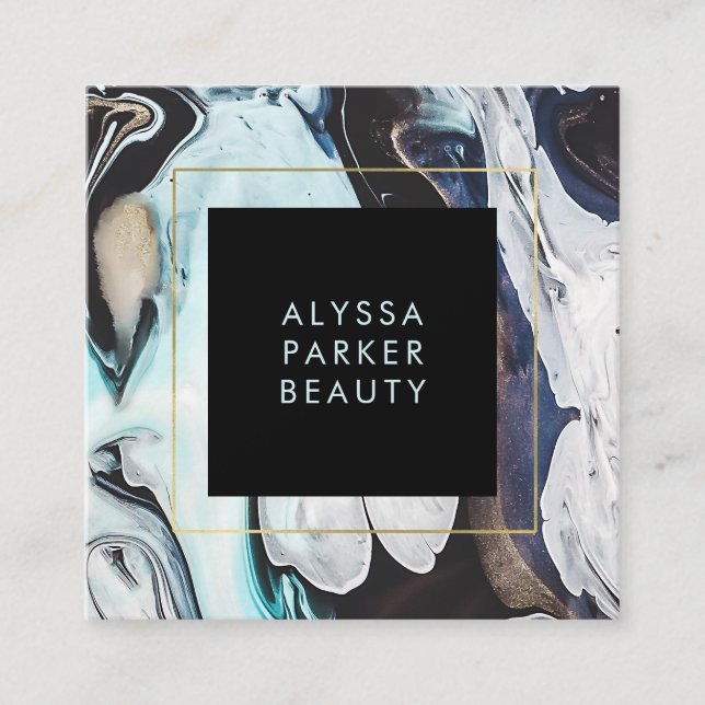 Glam Modern Ink Wirbel mit Schwarz Quadratische Visitenkarte (Vorderseite)