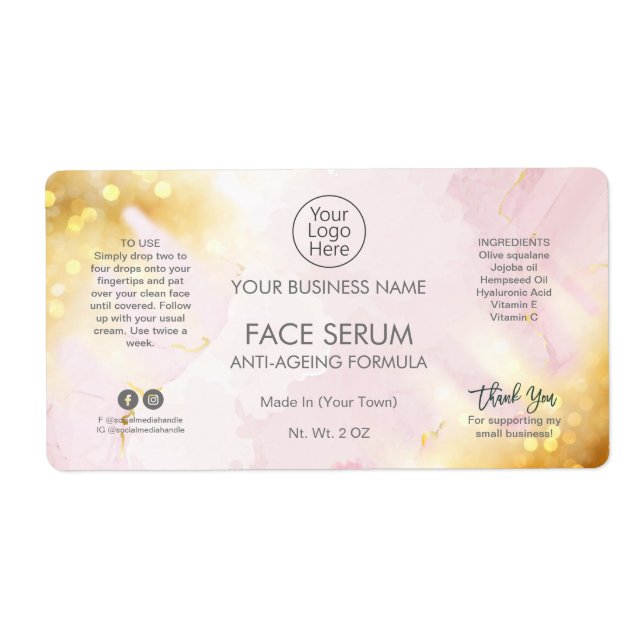 Glam Modern rosa Gold Face and Hair Serum Label (Vorne)