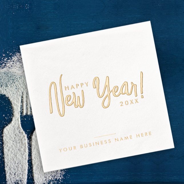 Glam Modern Script Happy New Year Business Company Servietten Mit Folie (Von Creator hochgeladen)