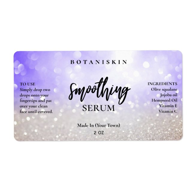 Glam Modern Silver Glitzer Blue Face Serum Labels (Vorne)