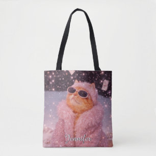 Glam Money Katze in rosa Pelzmantel und Sonnenbril