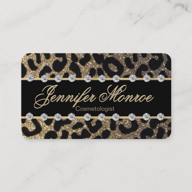 Glam Monogram Gold Leopard und Diamonds Terminkarte (Vorderseite)