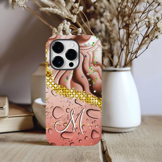 Glam Monogram M Brown Marble Fantasy Rain Droplets Case-Mate iPhone Hülle (Von Creator hochgeladen)