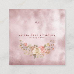 Glam Monogram Rose Gold Floral Wedding Planner Quadratische Visitenkarte