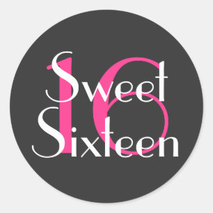 Glam Monogram Sweet Sixteen 16 Geburtstag Pink Wei Runder Aufkleber