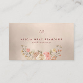 Glam Monogram Watercolor Floral Wedding Planner Visitenkarte