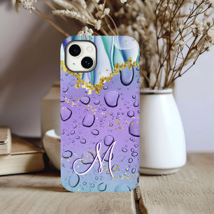 Glam Monogramm M Gold Purpur Fantasy Regentropfen Case-Mate iPhone 14 Plus Hülle