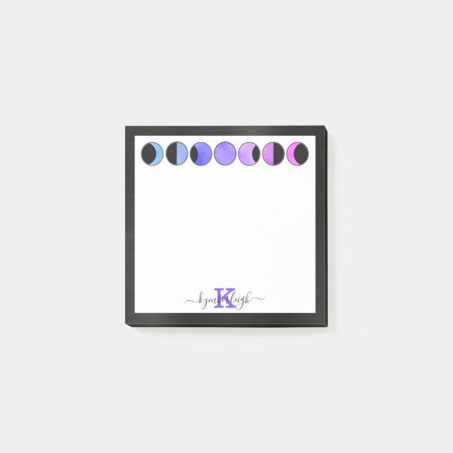 Glam Moon Phases Chic Monogram Name Small Square Post-it Klebezettel (Vorderseite)