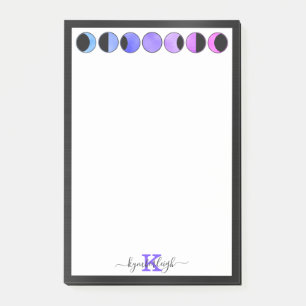 Glam Moon Phases Monogram Name Medium Rechteckig Post-it Klebezettel