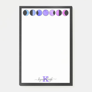 Glam Moon Phases Monogram Name Medium Rechteckig Post-it Klebezettel