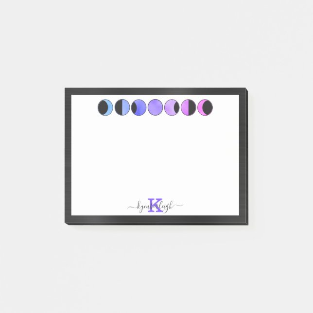 Glam Moon Phases Monogram Name Small Recangle Post-it Klebezettel (Vorderseite)