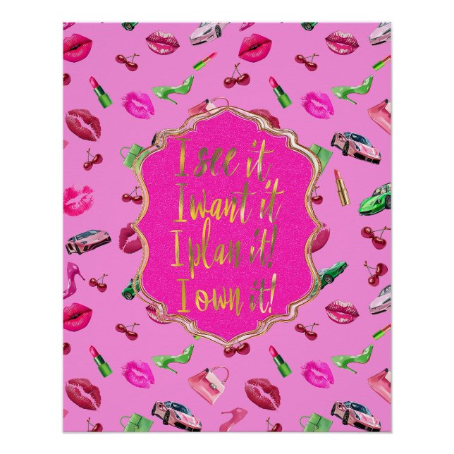 Glam Motif Pink and Green Quote Poster  (Vorderseite)