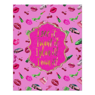 Glam Motif Rosa und Grün Zitat Poster 
