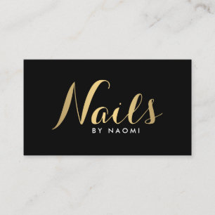 Glam Nails Script Text Gold/Black Business Card Visitenkarte