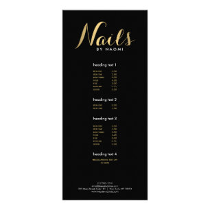 Glam Nails Script Text Gold/Black Rack Card Werbekarte