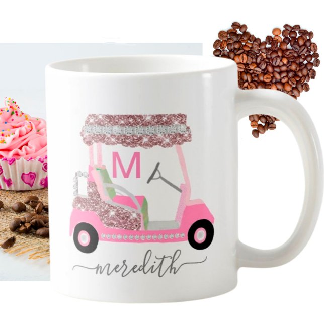 Glam Name Monogram Rose Gold Golf Cart Kaffeetasse (Von Creator hochgeladen)
