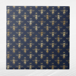 Glam Navy Blue Gold Bees Crown Fliese