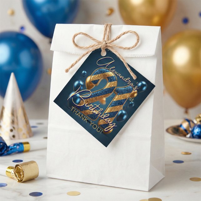 Glam Navy Blue Gold Glitter Balloons 21st Birthday Geschenkanhänger (Von Creator hochgeladen)