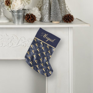 Glam Navy Blue Gold Rentier Muster Personalisiert Kleiner Weihnachtsstrumpf