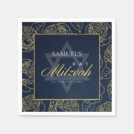 GLAM NAVY BLUE GOLD ROSE FLORAL BAR BAT MITZVAH SERVIETTE