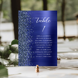 Glam Navy Blue Metallic Glitter Script Wedding Tischnummer