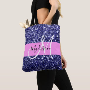 Glam Navy Blue Pink Glitzer Glitzern Name Monogram