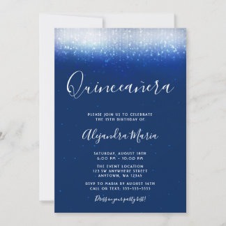 Glam Navy Blue Quinceanera Einladungen