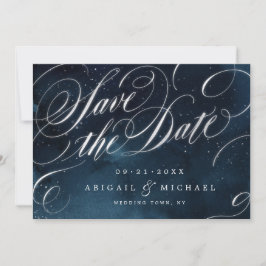 Glam navy silberne Vintage Kalligraphie Save the D Save The Date