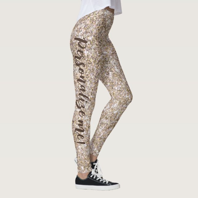 Glam Neutral Gold Mermaid Glitzer CUSTOM TEXT Leggings (Rechts)