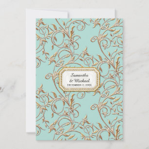 Glam Old Hollywood Regency Gold Foliage Aqua Einladung