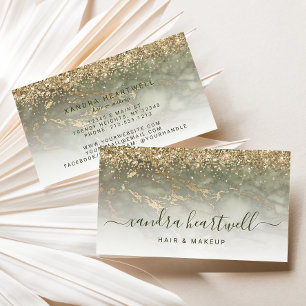 Glam Oliven Grün Gold Marmor Glitter Schrift Visitenkarte