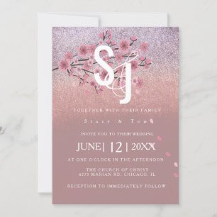 Glam Ombré Kirschblüten-Hochzeit Einladung