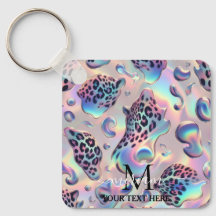 Glam Opal Leopard Print Girly Keychain