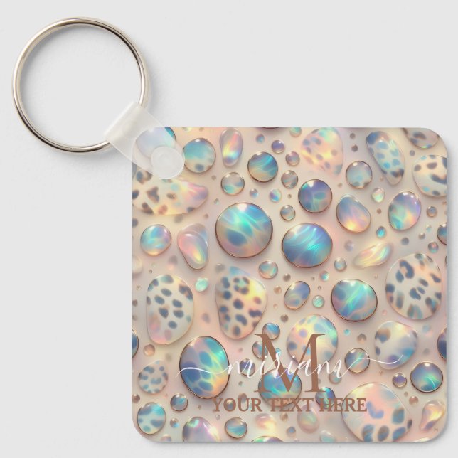 Glam Opal Leopard Print Girly Schlüsselanhänger (Vorderseite)
