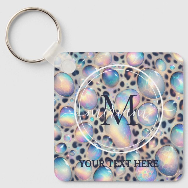 Glam Opal Leopard Print Mädchen Schlüsselanhänger (Vorderseite)