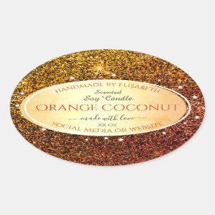 Glam Orange Imitats Glitzer Sparkle Produktkennzei Ovaler Aufkleber