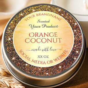 Glam Orange Imitats Glitzer Sparkle Produktkennzei Runder Aufkleber