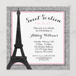 Glam Paris Themed Imitate Glitzer Sweet 16 Geburts Einladung