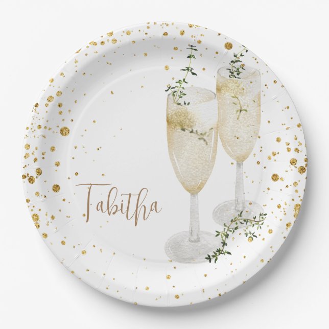 Glam Personalisiert Champagne Glasses Brautparty Pappteller (Vorderseite)