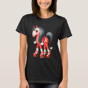 Glam Pferd High Heels Lange Mähne Mode Reitsport T-Shirt