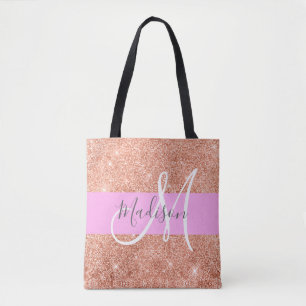 Glam Pfirsichfarbener Glitzer Monogramm Name