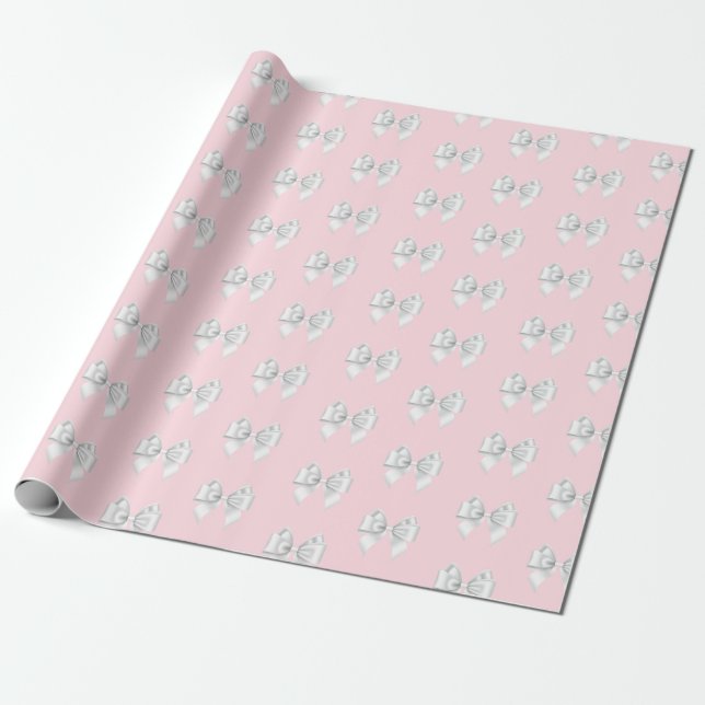 Glam Pink Aqua Blue Tiffany Thema White Bow Geschenkpapier (Ungerollt)