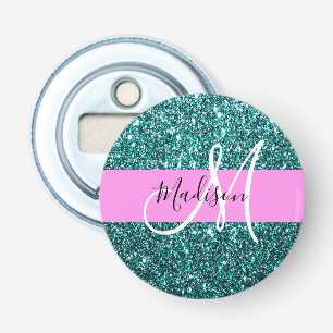 Glam Pink Aquamarin Green Glitzer Sparkname Monogr Flaschenöffner